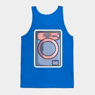 Electric Washing Machine Sticker vector illustration. Technology object icon concept. Modern laundromat, appliance for household chores. Front view of washing machine sticker design with shadow. Tank Top